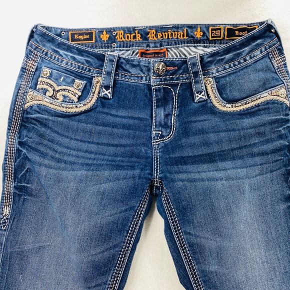 Rock Revival Kaylee Bootcut Embellished Jeans Blue Denim Size 29 - Picture 2 of 16